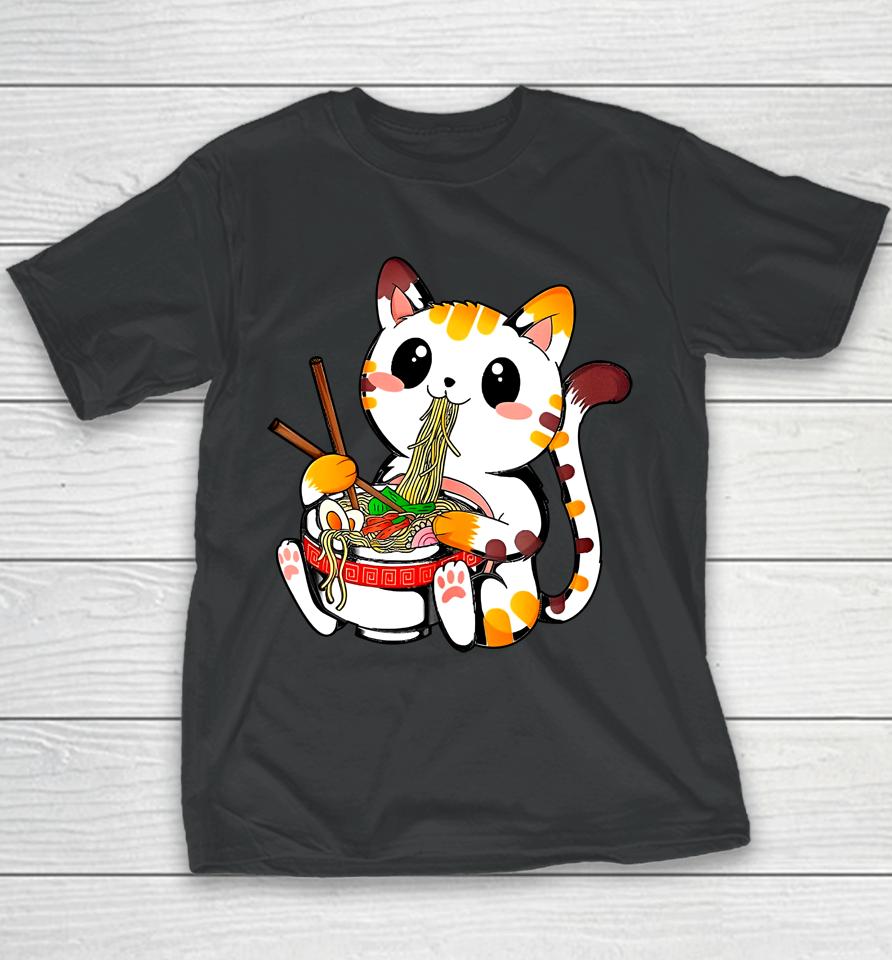 Kawaii Japanese Orange Cat Ramen Youth T-Shirt