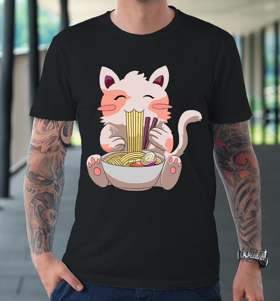 Kawaii Neko Cat Ramen Bowl Anime Japanese Noodles Premium T-Shirt