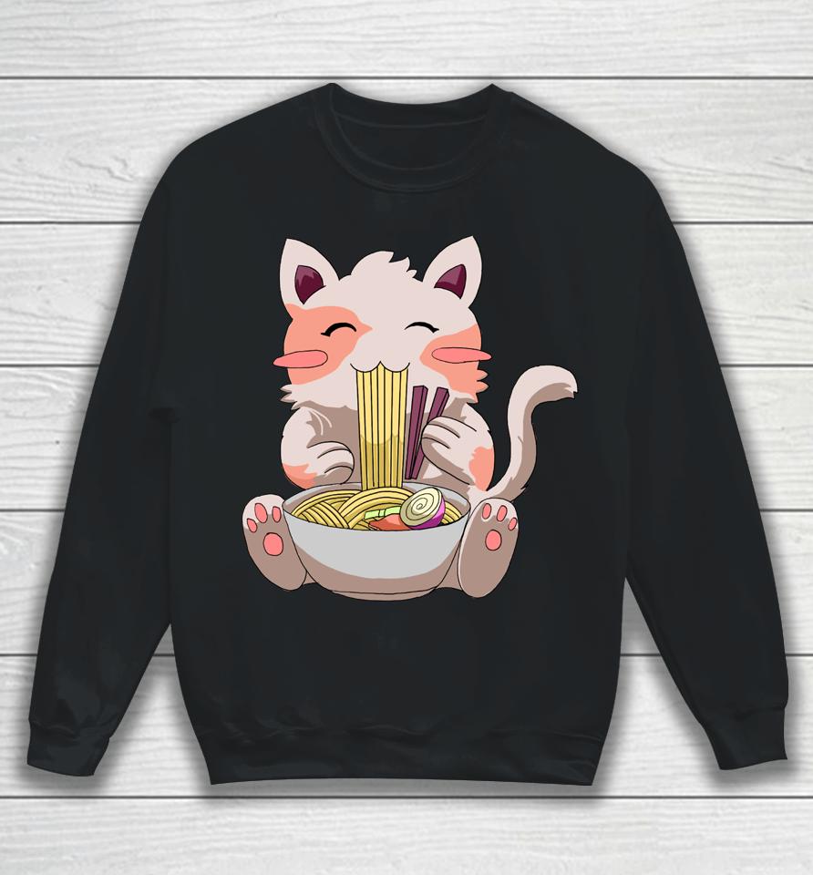 Kawaii Neko Cat Ramen Bowl Anime Japanese Noodles Sweatshirt