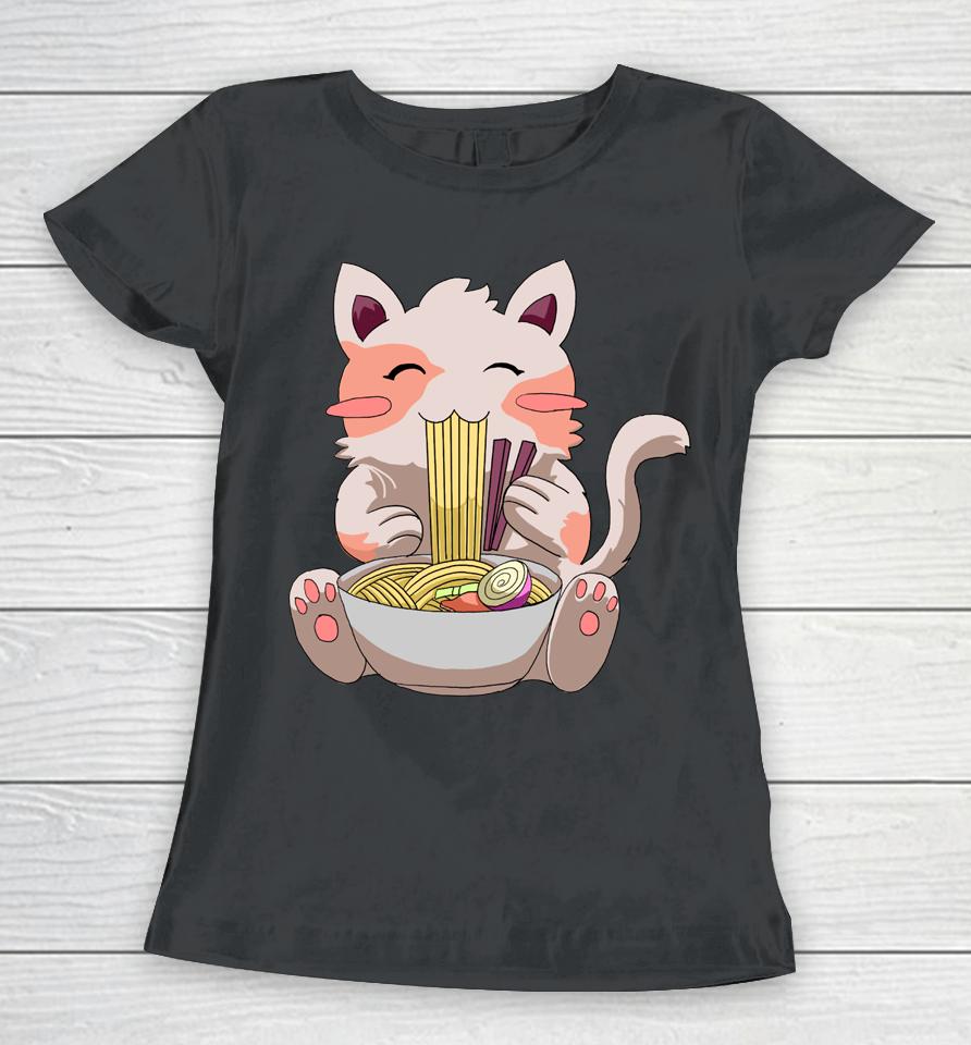 Kawaii Neko Cat Ramen Bowl Anime Japanese Noodles Women T-Shirt