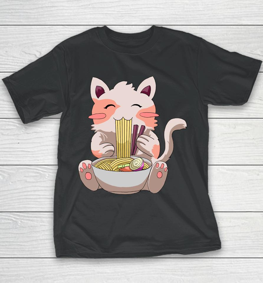 Kawaii Neko Cat Ramen Bowl Anime Japanese Noodles Youth T-Shirt