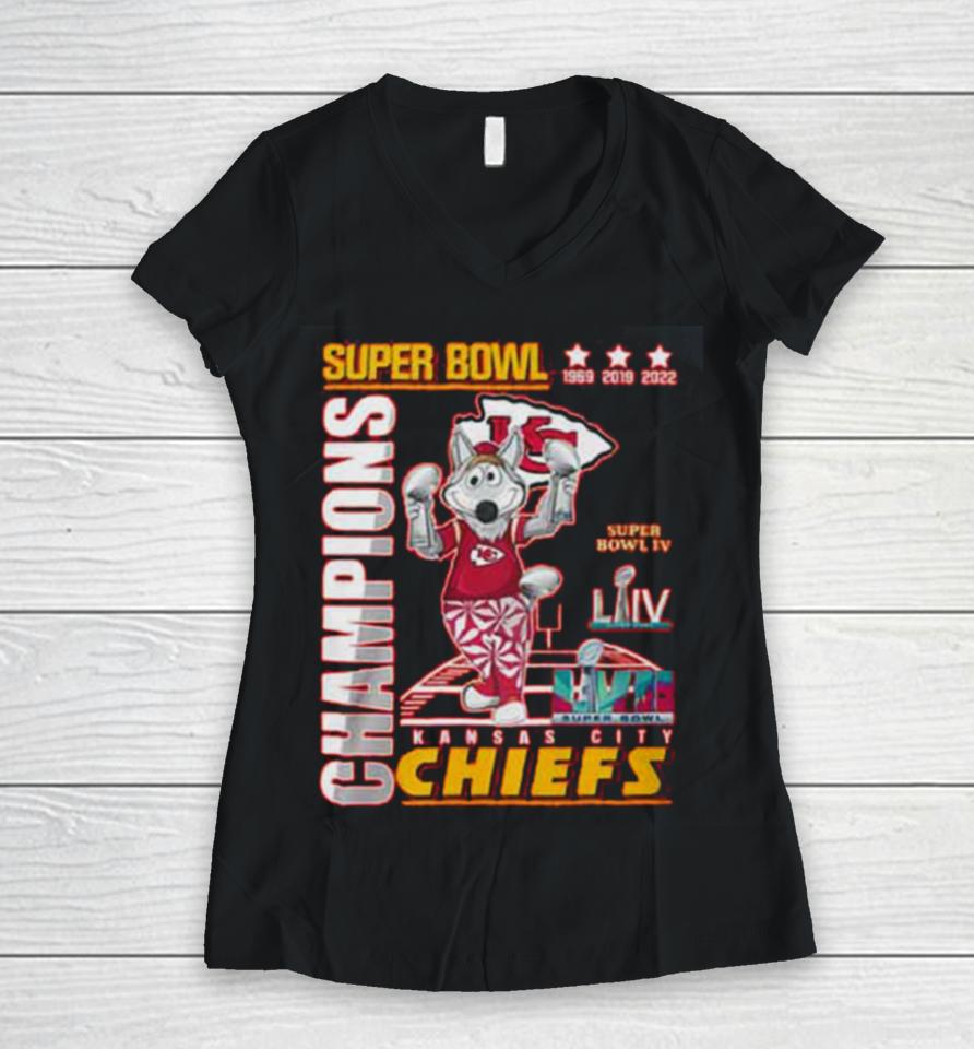 Kc Chiefs 3X Super Bowl Champions Women V-Neck T-Shirt