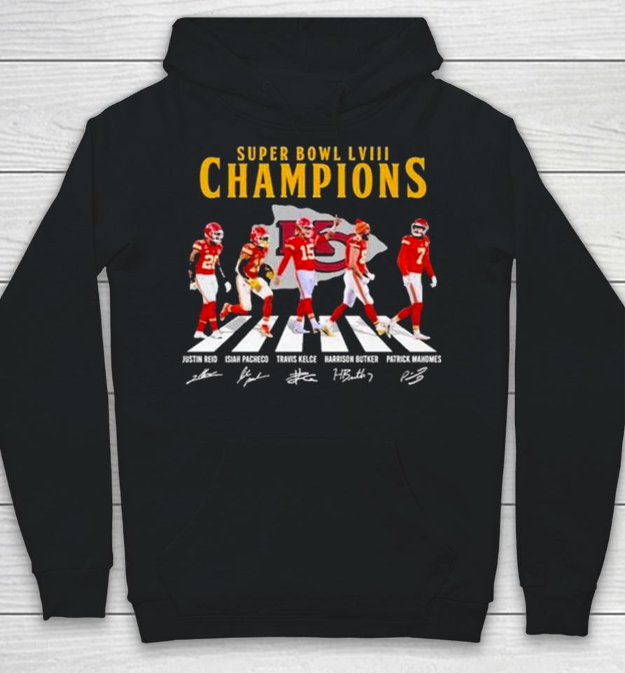 Kc Chiefs Super Bowl Lviii Champions Reid Pacheco Kelce Butker And Mahomes Abbey Road Signatures Hoodie