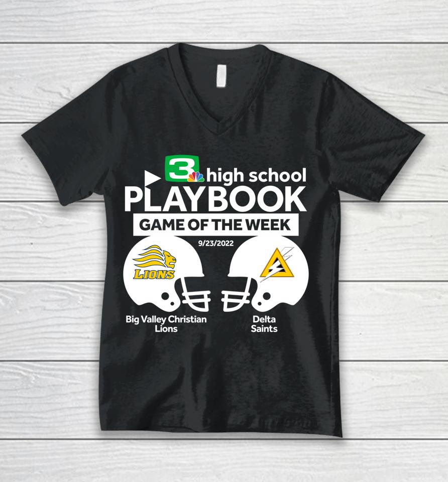 Kcra 3 Game Of The Week Big Valley Christian Vs Delta Unisex V-Neck T-Shirt