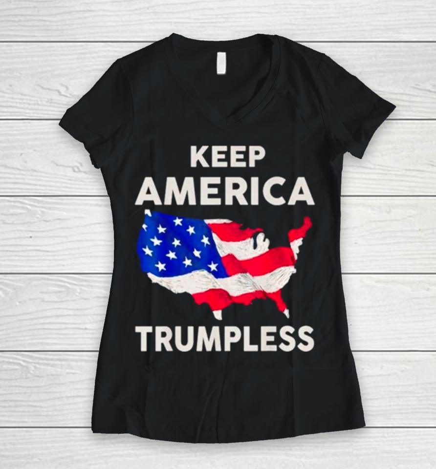 Keep American Trumpless Usa Flag Map Women V-Neck T-Shirt