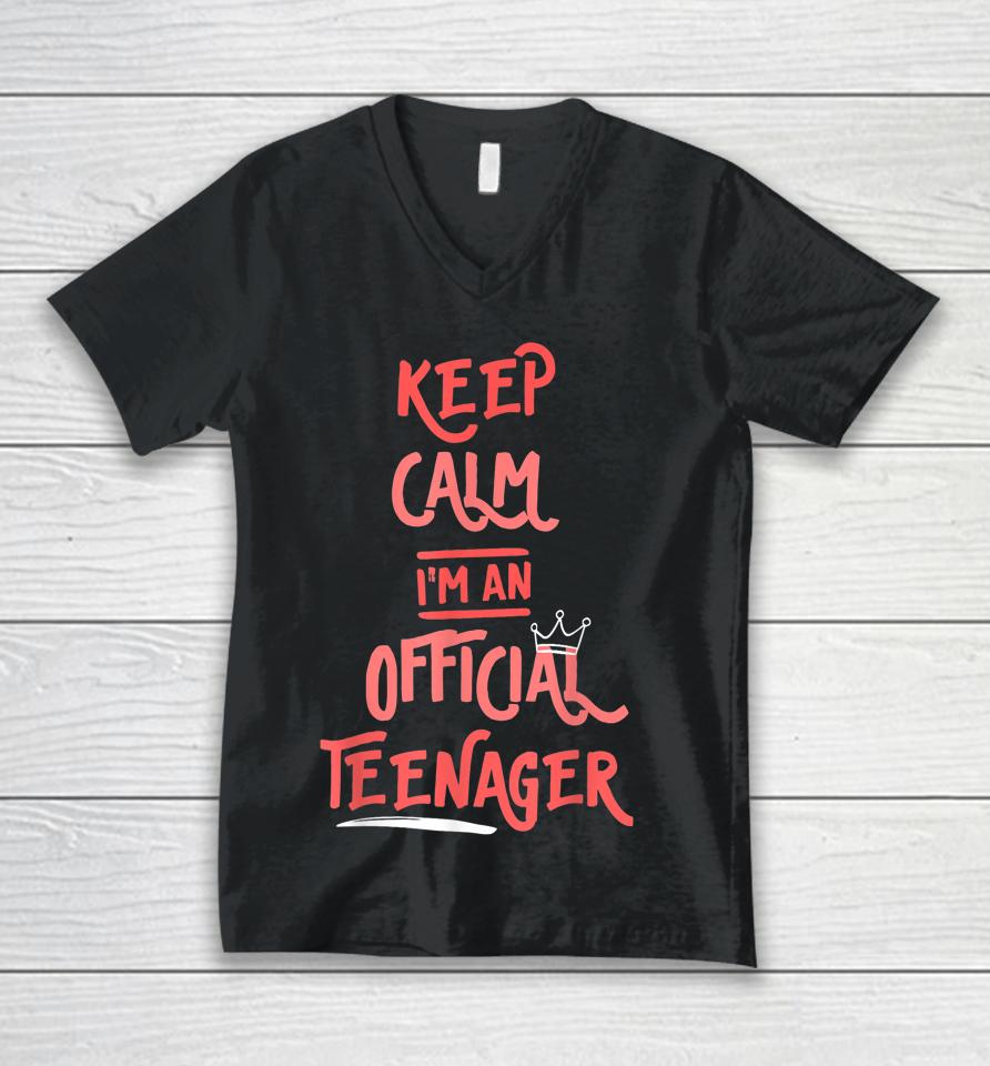 Keep Calm Birthday Official Teenager T-Shirt 13Th Funny Girl Unisex V-Neck T-Shirt