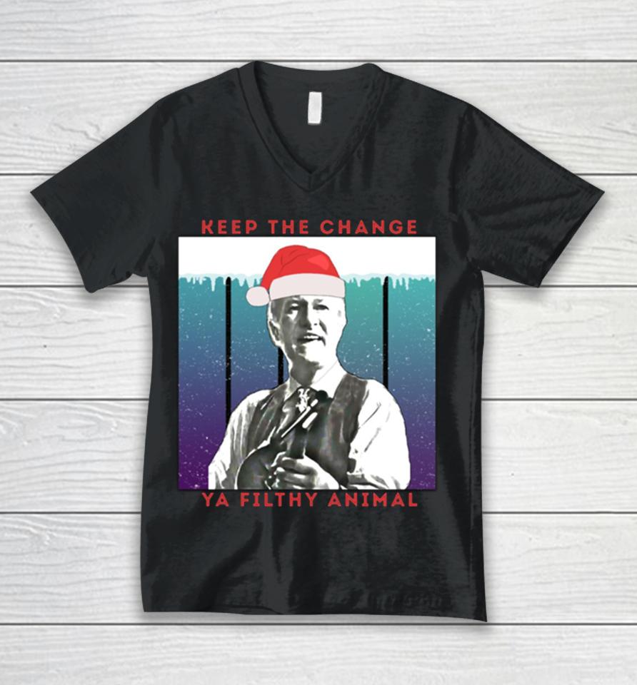 Keep The Change Ya Filthy Animal Vintage Merry Christmas Unisex V-Neck T-Shirt