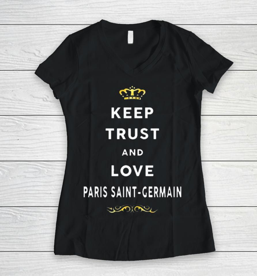 Keep Trust And Love Paris Saint Germain 2023 Women V-Neck T-Shirt