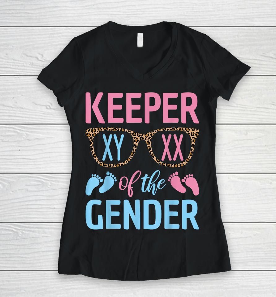 Keeper Of The Gender Baby Shower Gender Reveal Party Outfit Women V-Neck T-Shirt