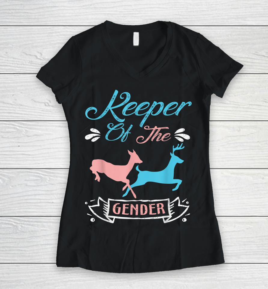 Keeper Of The Gender Buck Or Doe In Blue And Pink Party Women V-Neck T-Shirt