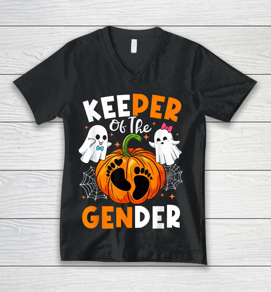 Keeper Of The Gender Reveal Baby Fall Halloween Thanksgiving Unisex V-Neck T-Shirt
