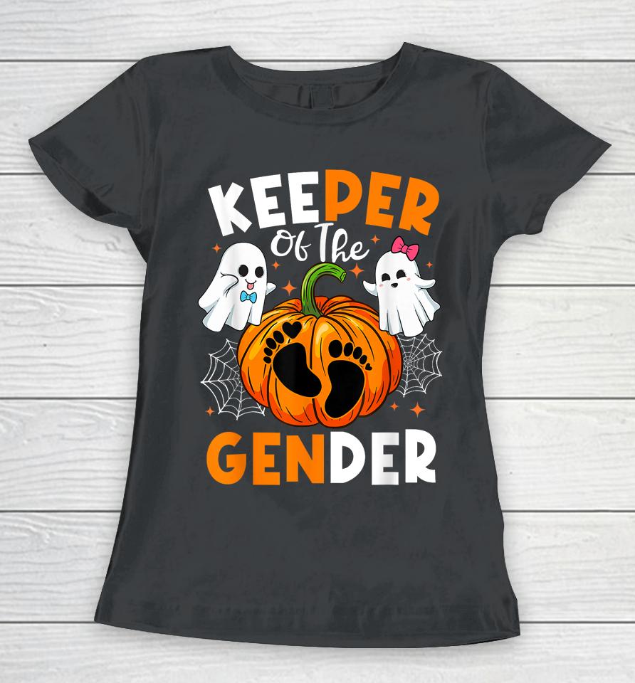 Keeper Of The Gender Reveal Baby Fall Halloween Thanksgiving Women T-Shirt