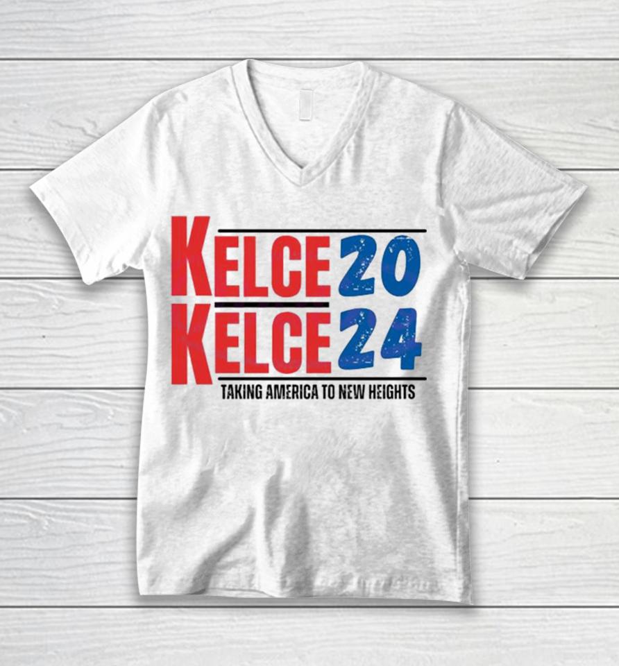Kelce 2024 Taking America To New Heights Unisex V-Neck T-Shirt