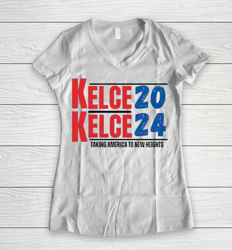 Kelce 2024 Taking America To New Heights Women V-Neck T-Shirt