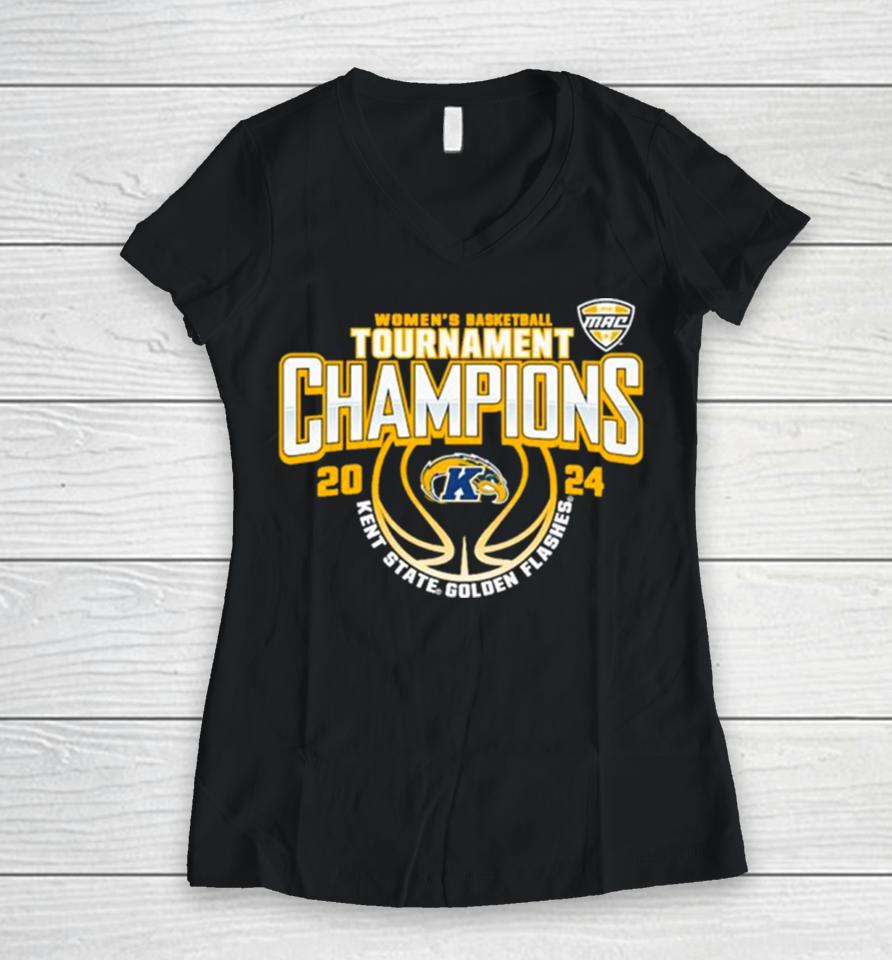 Kent State Golden Flashes 2024 Mac Women’s Basketball Conference Tournament Champions Women V-Neck T-Shirt