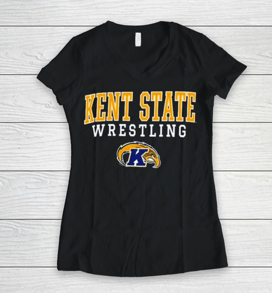 Kent State Golden Flashes Champion Wrestling Stack Logo Women V-Neck T-Shirt