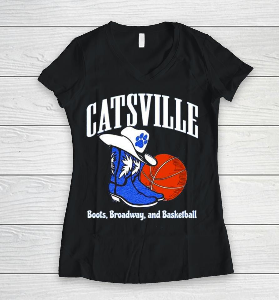 Kentucky Catsville Boots On Broadway Basketball Women V-Neck T-Shirt