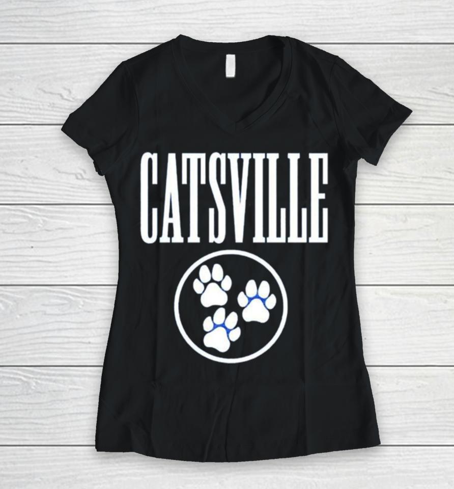 Kentucky Catsville Tri Paw Kids Women V-Neck T-Shirt