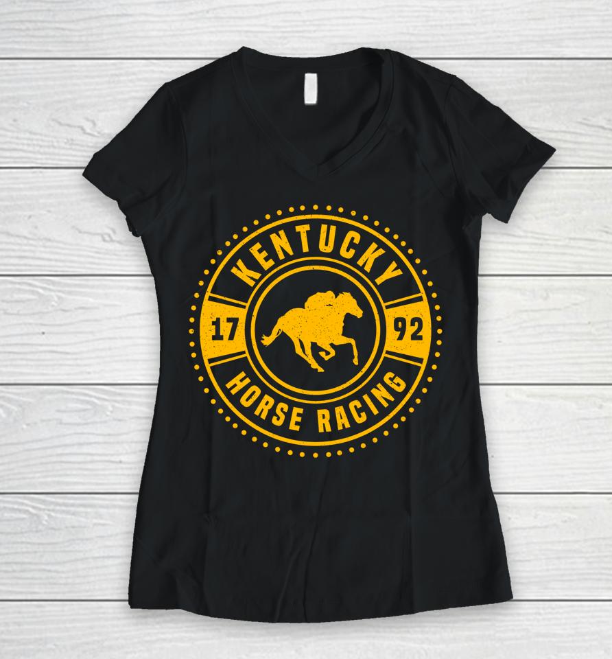 Kentucky Horse Racing Vintage Ky Derby Horse Jockey Women V-Neck T-Shirt