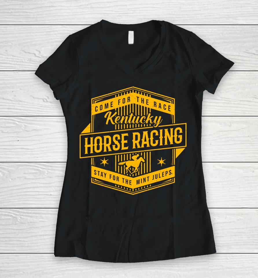 Kentucky Horse Racing Vintage Ky Derby Horse Jockey Women V-Neck T-Shirt