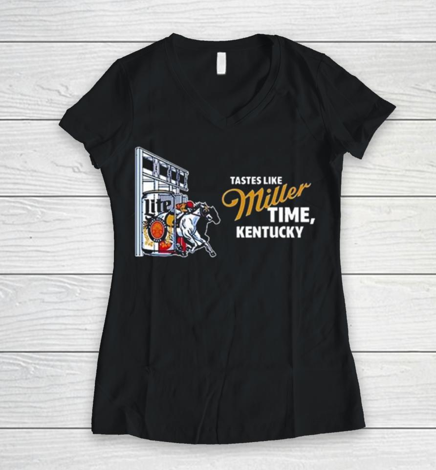Kentucky Tastes Like Miller Time Women V-Neck T-Shirt