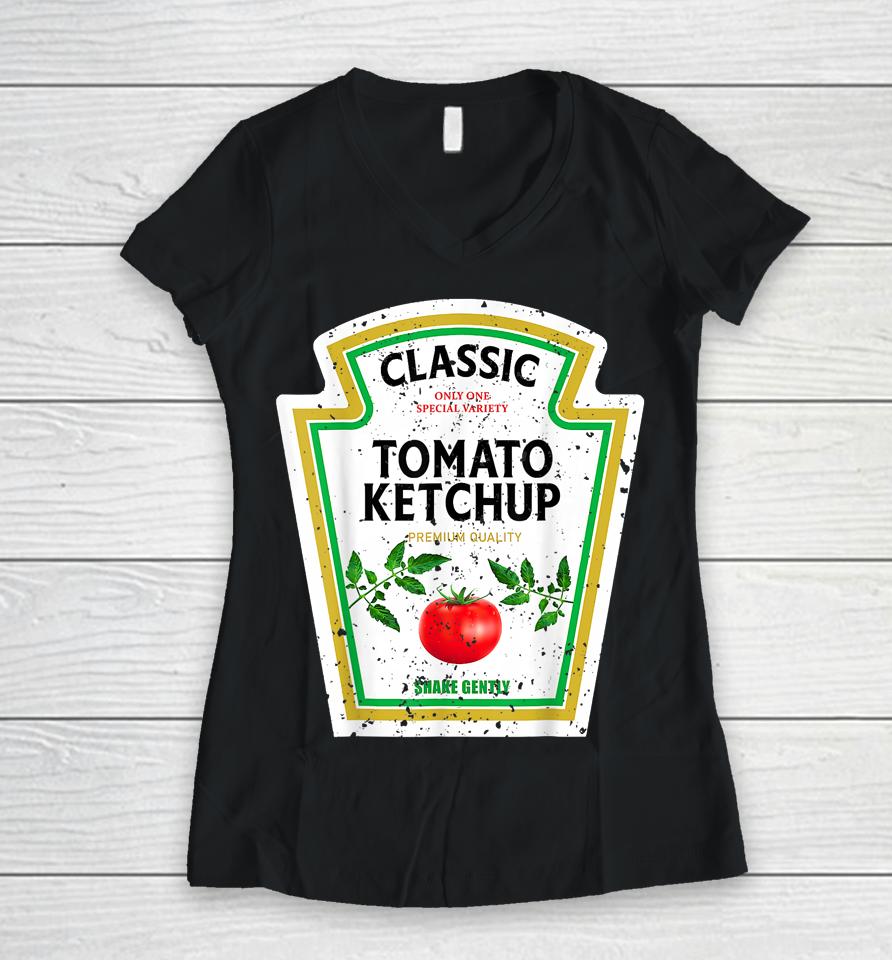 Ketchup Halloween 2022 Costume Matching Couple Mustard Mayo Women V-Neck T-Shirt