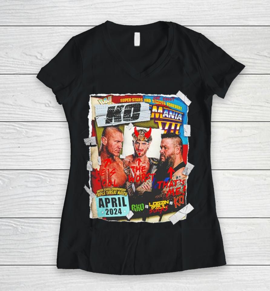 Kevin Owens Wrestlemania 40 Ko Mania Vii Women V-Neck T-Shirt