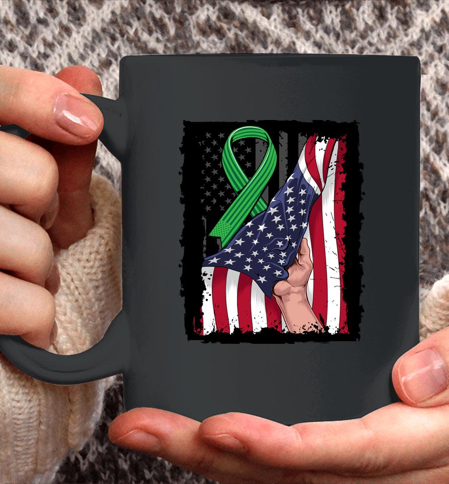 Kidney Disease Awareness American Flag Green Ribbon Gifts Coffee Mug