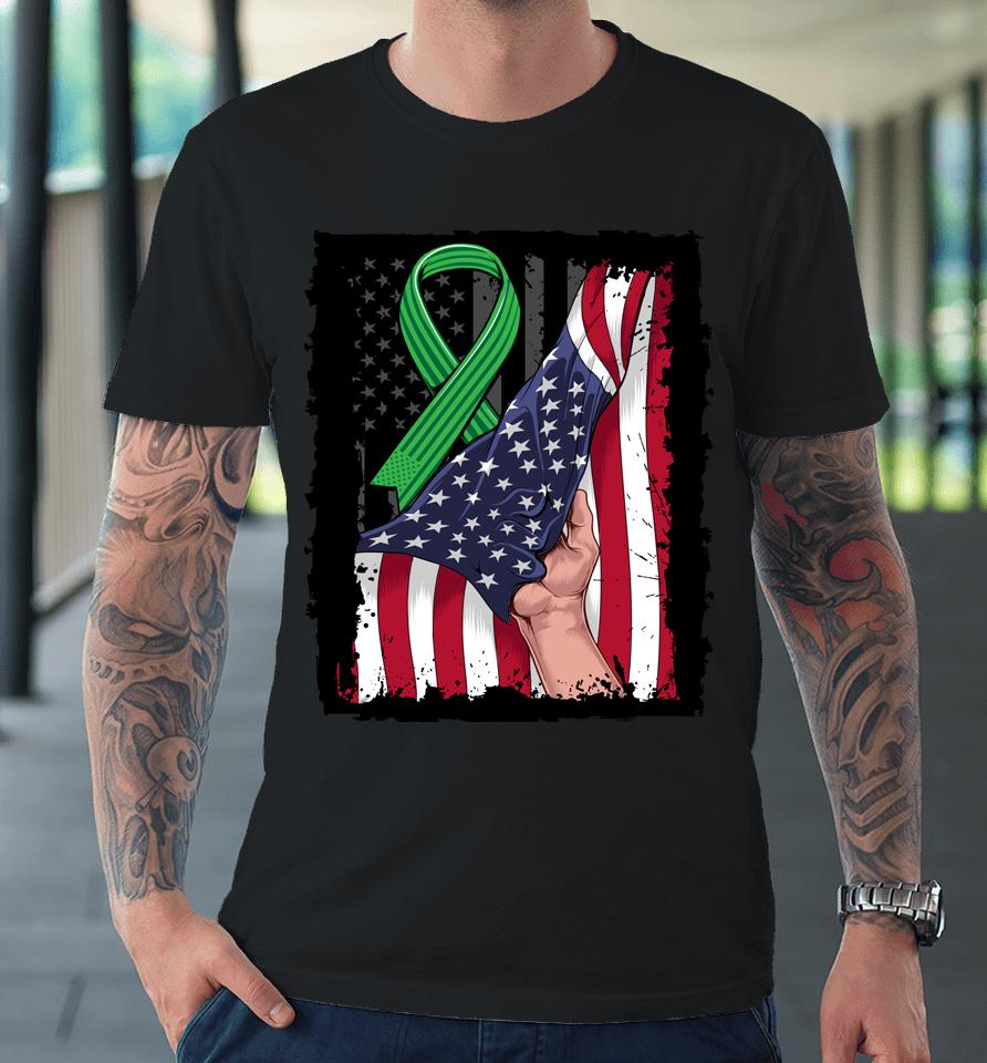 Kidney Disease Awareness American Flag Green Ribbon Gifts Premium T-Shirt