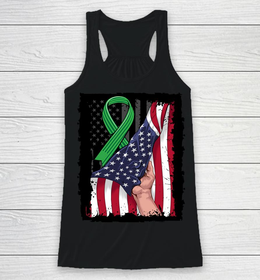 Kidney Disease Awareness American Flag Green Ribbon Gifts Racerback Tank