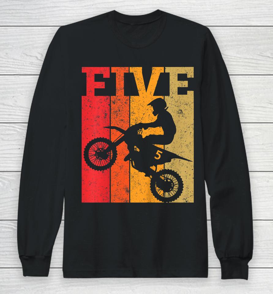 Kids 5Th Birthday Boys 5 Five Dirt Bike Motocross Motorcycle Race Long Sleeve T-Shirt