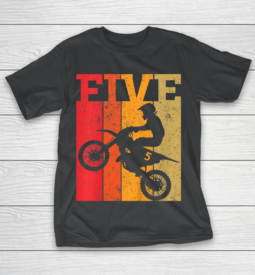 Kids 5Th Birthday Boys 5 Five Dirt Bike Motocross Motorcycle Race T-Shirt