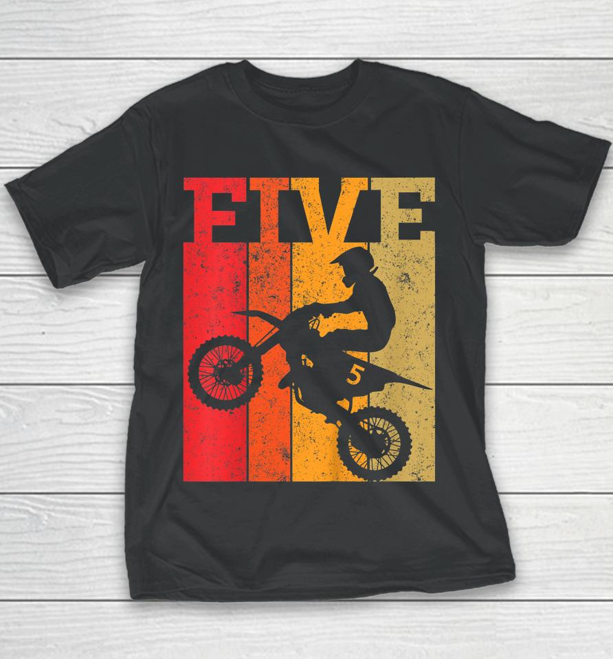 Kids 5Th Birthday Boys 5 Five Dirt Bike Motocross Motorcycle Race Youth T-Shirt