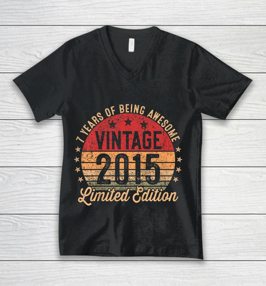 Kids 7 Year Old Vintage 2015 Limited Edition 7Th Birthday Unisex V-Neck T-Shirt