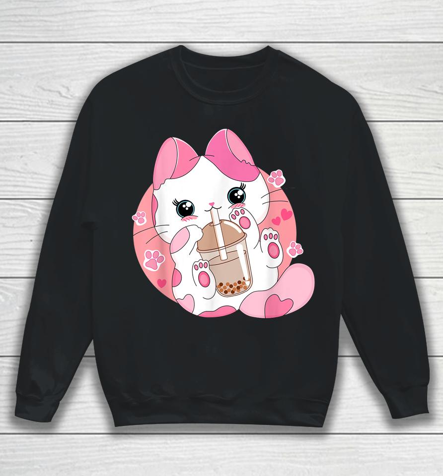 Kids Anime Kawaii Cat Boba Bubble Tea Sweatshirt