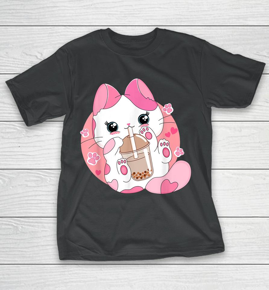 Kids Anime Kawaii Cat Boba Bubble Tea T-Shirt
