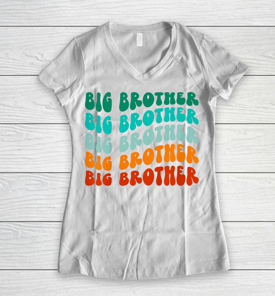 Kids Big Brother Shirt Boys Toddler Big Bro Sibling Announcement Women V-Neck T-Shirt