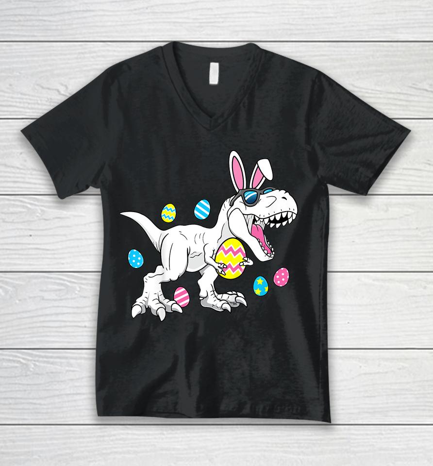 Kids Boys Easter Dinosaur Shirt Egg A Saurus Trex Unisex V-Neck T-Shirt