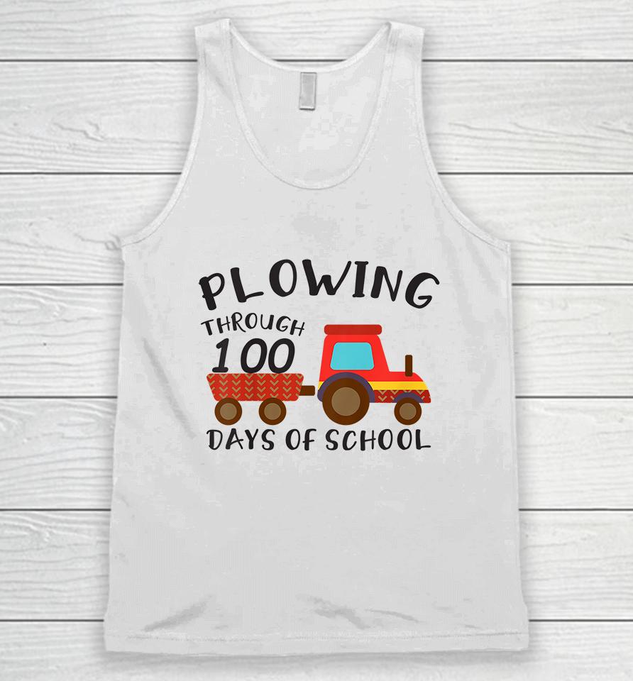 Kids Funny Tractor Drawing Tee Plowing Through 100 Days Of School Unisex Tank Top