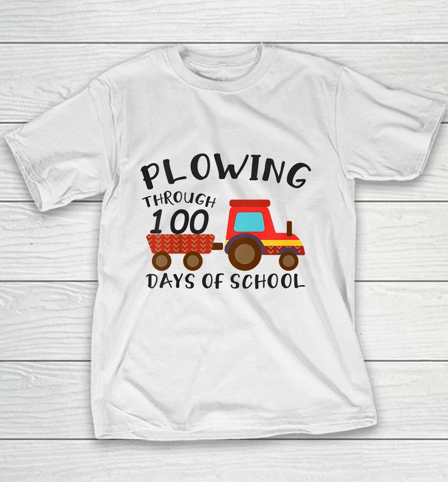 Kids Funny Tractor Drawing Tee Plowing Through 100 Days Of School Youth T-Shirt