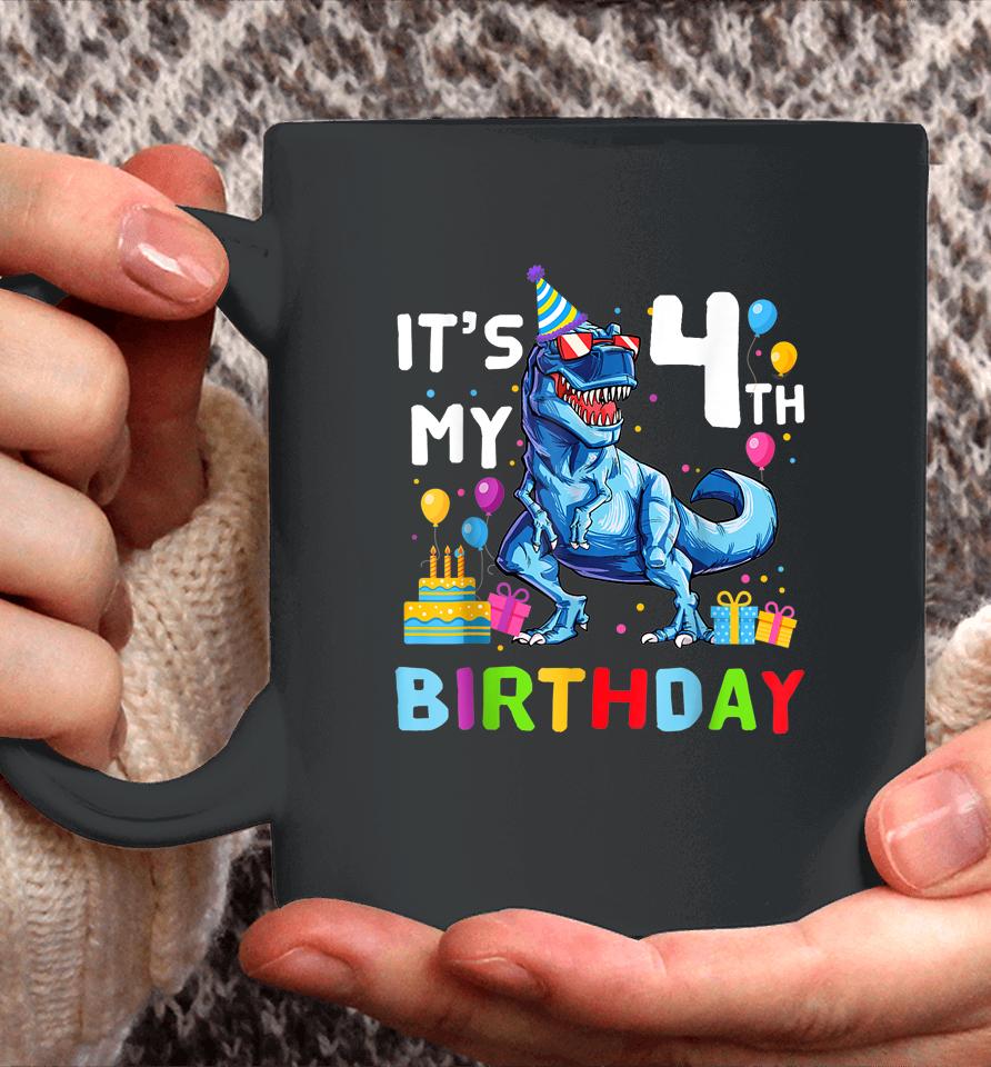 Kids It's My 4Th Birthday Happy 4 Year T-Rex Coffee Mug