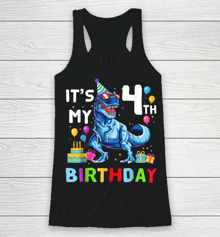 Kids It's My 4Th Birthday Happy 4 Year T-Rex Racerback Tank