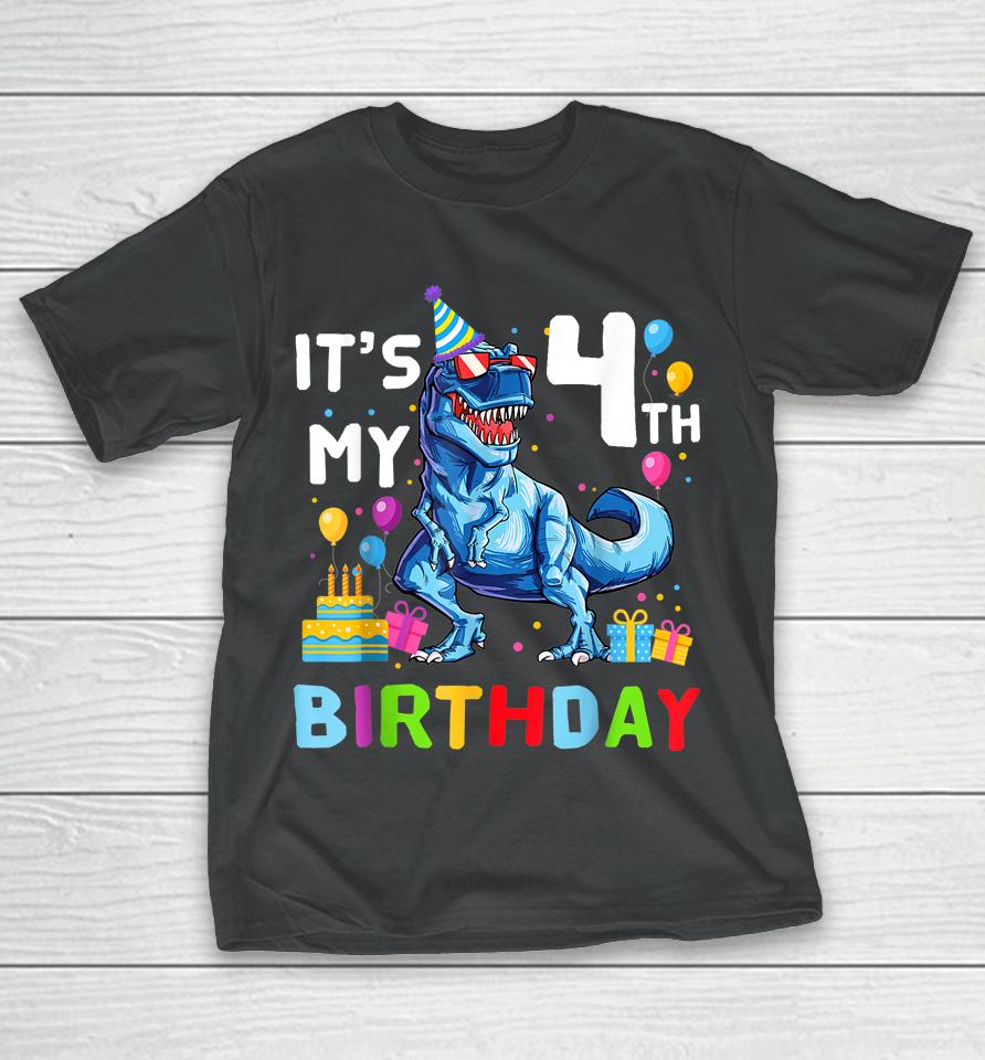 Kids It's My 4Th Birthday Happy 4 Year T-Rex T-Shirt