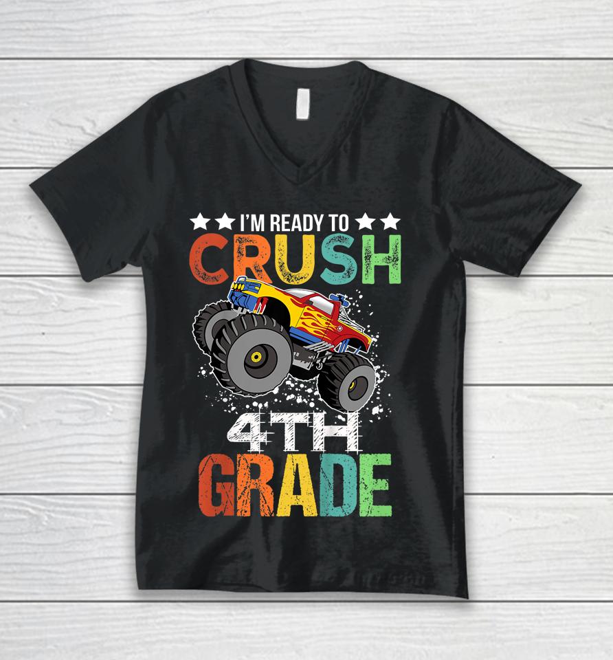 Kids Ready To Crush 4Th Grade Monster Truck Boys Back To School Unisex V-Neck T-Shirt