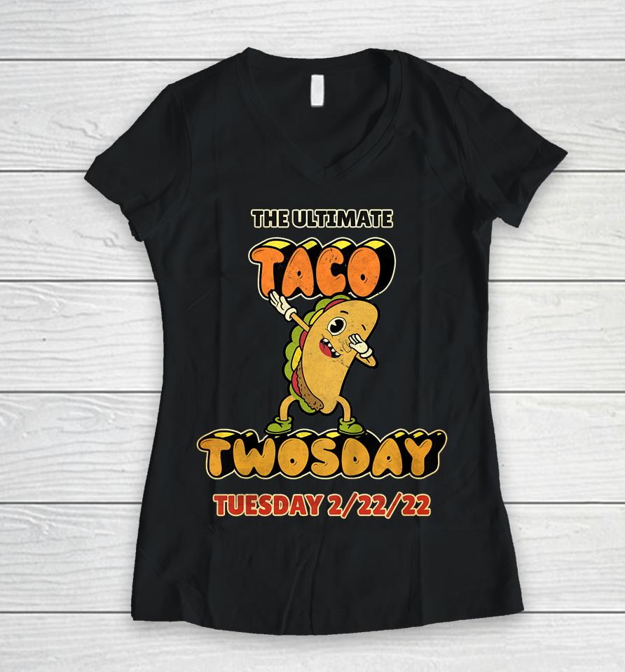 Kids Taco Twosday Boys Girls Vintage Funny Cartoon Dabbing Taco Women V-Neck T-Shirt