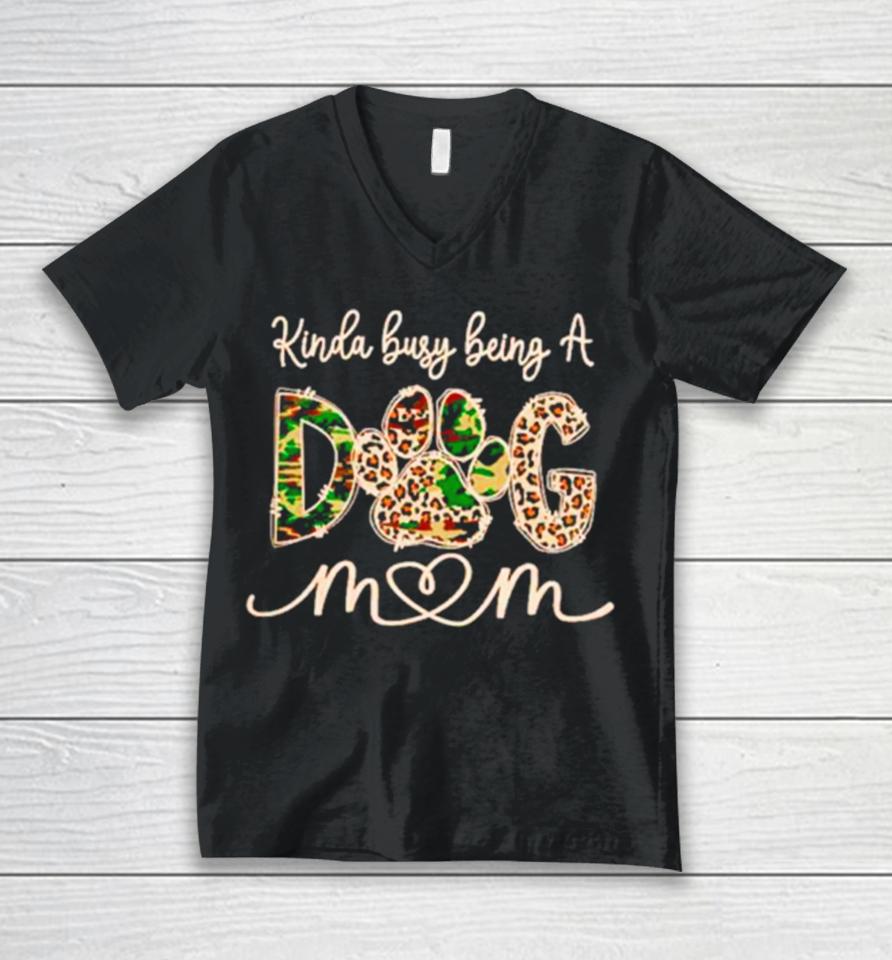 Kinda Busy Being A Dog Mom Leopard And Camo Unisex V-Neck T-Shirt