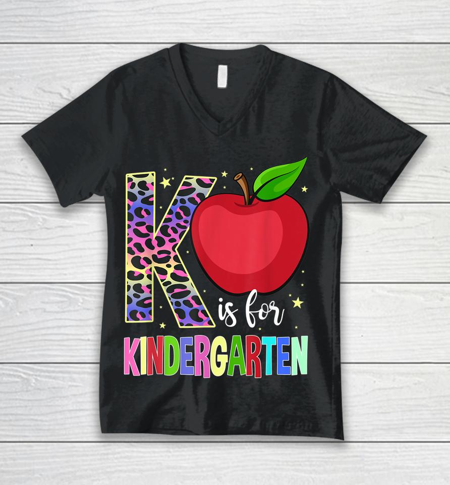 Kindergarten Cute Leopard K Is For Kindergarten Teacher Unisex V-Neck T-Shirt