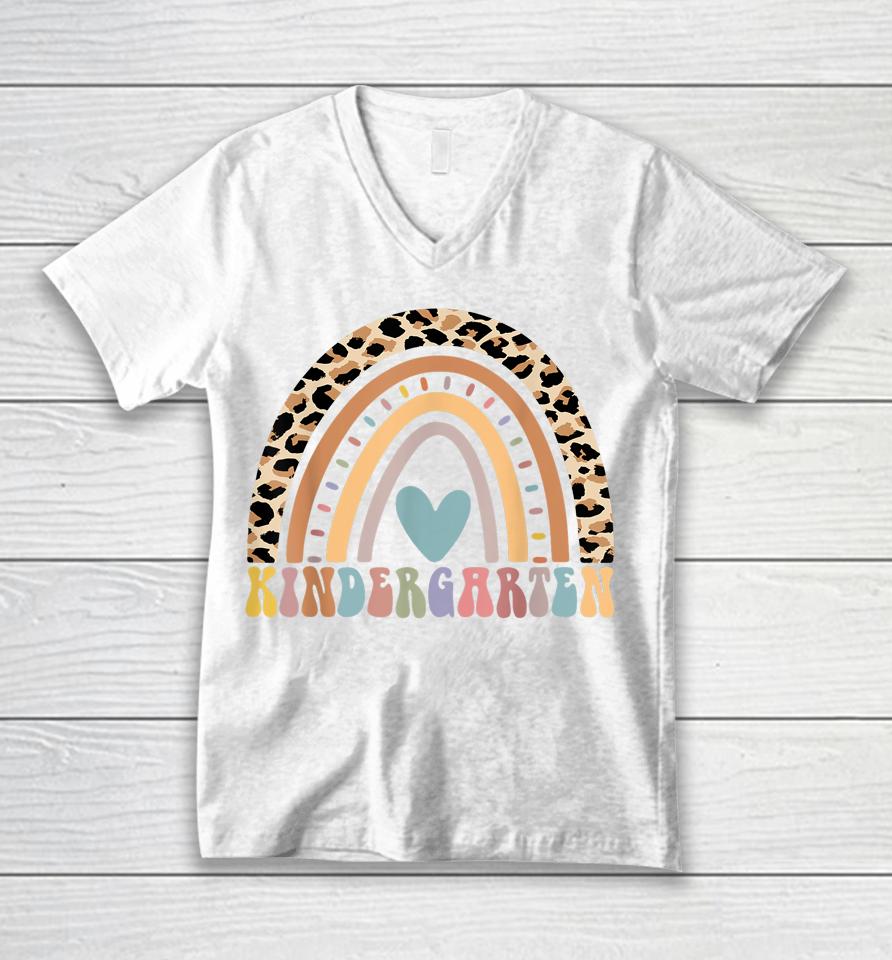 Kindergarten Girls Teacher Squad Team Rainbow Groovy Unisex V-Neck T-Shirt