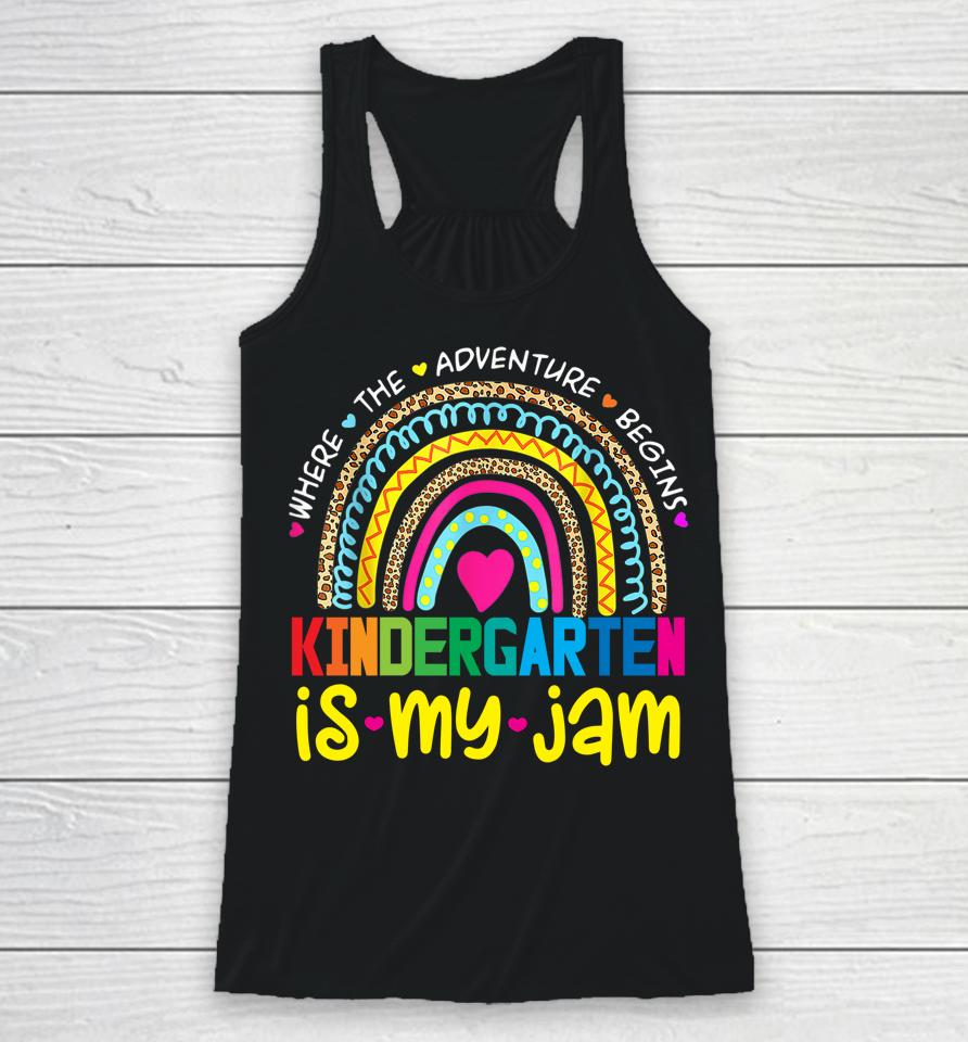 Kindergarten Is My Jam Back To School Rainbow Teacher Racerback Tank