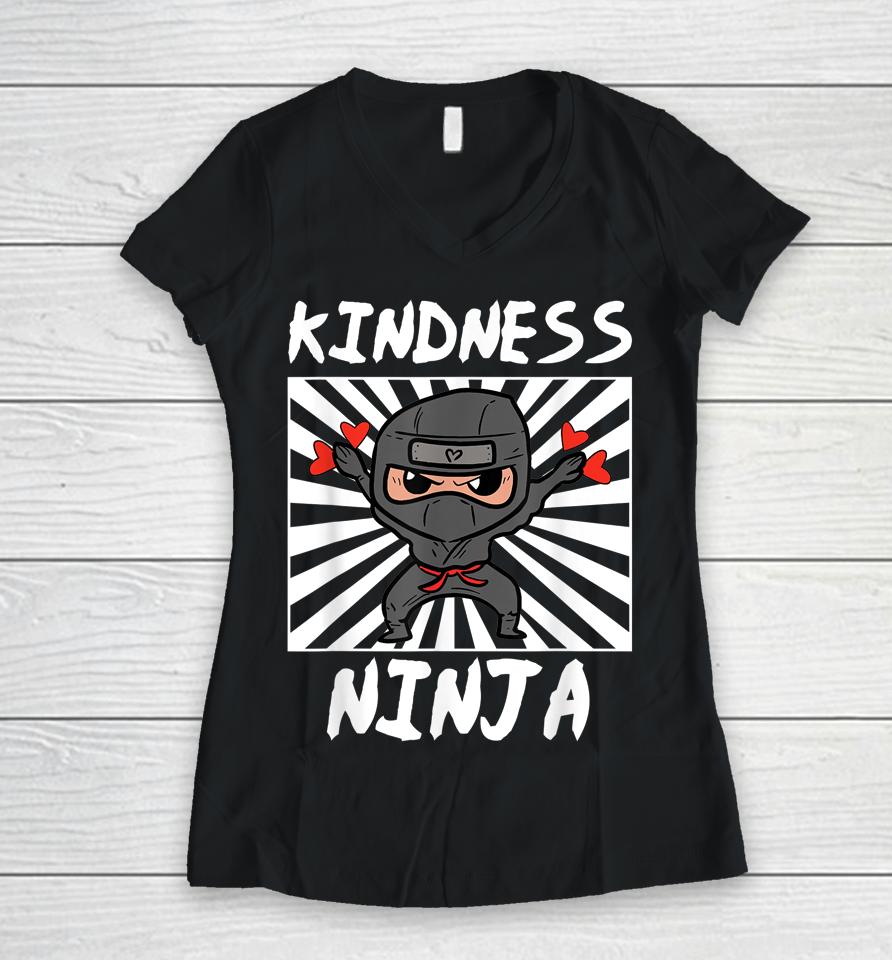 Kindness Ninja Funny Unity Day Orange Anti Bullying Women V-Neck T-Shirt